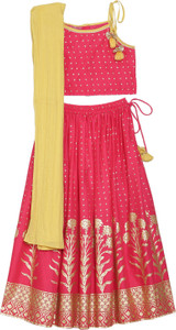 BIBA Girls Lehenga Choli Ethnic Wear Embellished Lehenga, Choli and Dupatta Set