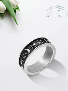 Kairangi Ring Carved Sun Moon Universe Energy Sign Statement Band Rings Stainless Steel Ring
