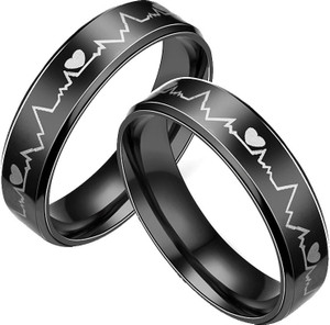 YELLOW CHIMES Dazzling Stardust Silver Rose Gold Black Stainless Steel Couple Band Rings Stainless Steel Ring Set