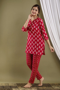 Sanyukt Women Printed Red Night Suit Set