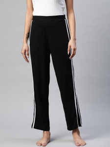 PLUSS Striped Women Black Track Pants
