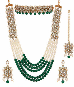 taransha Alloy Gold-plated Green Jewellery Set