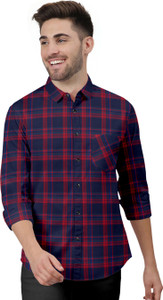 MBF66 Men Checkered Casual Red, Blue Shirt