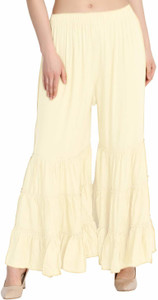TNQ Flared Women Cream Trousers