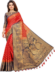 DHRUVIL TEXTILES Woven Dharmavaram Cotton Silk Saree