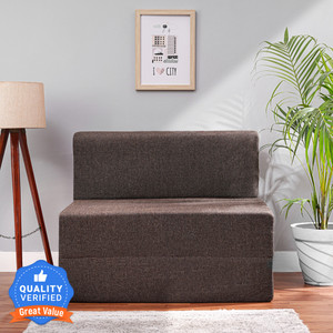 Solis Primus-comfort for all 3X6 size for 1 Person- Jute Fabric Washable Cover- Coffee 1 Seater Single Foam Fold Out Sofa Cum Bed