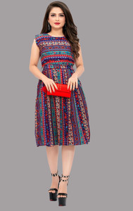 tanvi creation Women Fit and Flare Gold Knee Length Dress