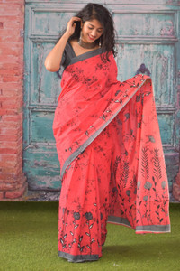 Kiaaron Hand Painted, Printed, Self Design, Blocked Printed Hand Batik Pure Cotton Saree