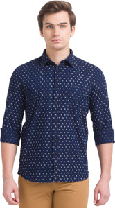 PARX Men Printed Casual White, Blue Shirt