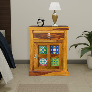 Tamannaartpalace Solid Wood Ceramica Bedside Table with Storage, Pre-Assembled (Provincial Teak) Solid Wood Bedside Table