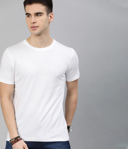 Semantic Solid Men Round Neck White T-Shirt