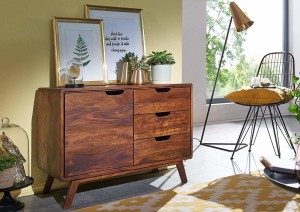 WOODSTAGE Sheesham Wood Sideboard Cabinet for Living Room with 3 Drawers & 1 Door Cabinet Solid Wood Free Standing Sideboard