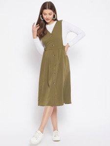 WineRed Women Pinafore Green Midi/Calf Length Dress