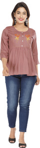 NANAK FEB Casual Embroidered Women Brown Top