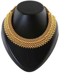 Lila Maharashtrian Traditional Wedding Kolhapuri Thushi Choker Necklace Set Jewellery Pearl Gold-plated Plated Brass, Copper, Dori, Alloy Necklace