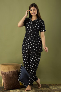 TRINABH Women Printed Black Night Suit Set