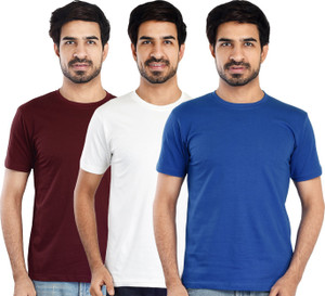 Clothe Funn Solid Men Round Neck Multicolor T-Shirt