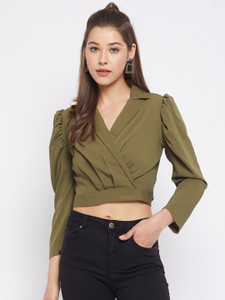 WineRed Casual Solid Women Dark Green Top