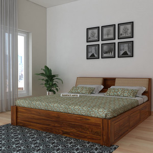 Ganpati Arts Sheesham Mayor Queen Bed for Bedroom/Hotel/LivingRoom With Headboard/Box Storage Solid Wood Queen Box Bed
