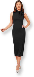 OYRIS Women Bodycon Black Below Knee Dress