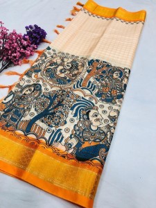 skibry Digital Print Kasavu Silk Blend Saree