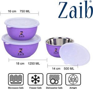 Zaib microwave safe steel bowl set with Lid food container storage bowls Pack of 3 Thermoware Casserole Set