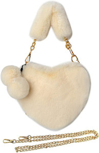Sanjis Enterprise Beige Sling Bag Fashion Shoulder Bag Faux Fur Purse Heart Shaped Purse Clutch Handbag Women