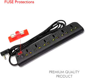 Sanhan ELECTRIC BOARD POWER STRIP MULTI PLUG 2.5 Meter Cord 6 Socket (Black) 6  Socket Extension Boards