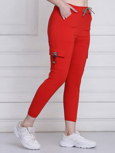 BuyNewTrend Slim Fit Women Red Trousers