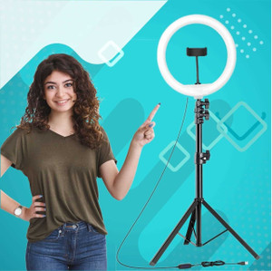 airtech Big Tripod Stand for Live Stream-LED Ring Light-10 Inch with Phone Holder Dimmable for Tik-Tok, mx taka tak, Josh, Moj, Mitron, Instagram Reels, Likee Tripod Stand Ring Flash 9 FT Tripod Kit (Black) Tripod Kit