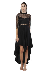 SALONI STYLE Women Fit and Flare Black Knee Length Dress
