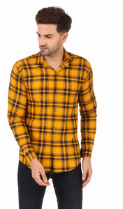 Plus91 Men Checkered Casual Yellow Shirt
