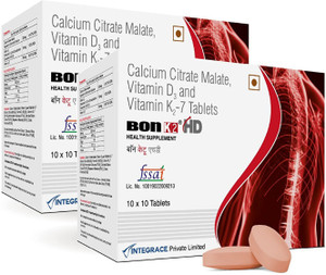 BON K2 HD with Advanced Calcium–200 Tablet|Vitamin D3& Vitamin K2-7 Multivitamin Tab