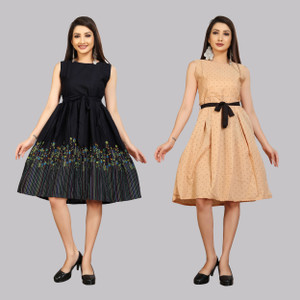 tanvi creation Women Fit and Flare Multicolor Knee Length Dress