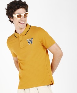 Wrangler Solid Men Polo Neck Yellow T-Shirt
