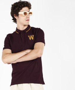 Wrangler Solid Men Polo Neck Purple T-Shirt