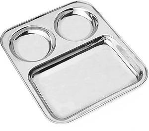 BEEHOME Stainless Steel Heavy Duty Stainless Steel Pack of 1 Pav Bhaji Dinner Plate, Dinner Set