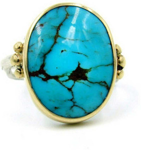 RATAN BAZAAR Ratan Bazaar Natural and Certified Firoza Ring, Gold Ring for Men and Women Copper Turquoise Gold Plated Ring