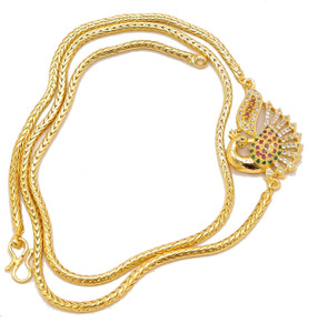 VR Fashion HUB American Diamond Copper Gold Plated 24 Inch Mugappu chain For Women Diamond Gold-plated Plated Copper Chain