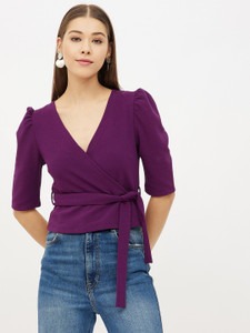 HARPA Casual Solid Women Purple Top