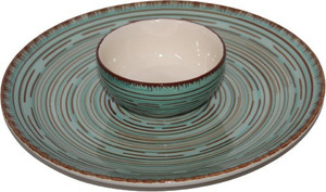 VolCraft Pack of 2 Ceramic Hand Painted Pasco Design 1 Dinner Plate, 1 Bowl Microwave & Dishwasher Safe Dinner Set