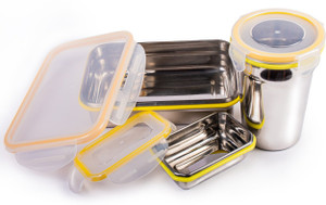 CrossPan Clip N Lock Stainless Steel Lunch Box Pack for Office & School Use (Veg Box Included White)+ Tumbler (400ml) 2 Containers Lunch Box