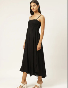 BorntwoTrend Women High Low Black Maxi/Full Length Dress