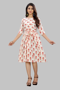 Modli 20 Fashion Women A-line White, Red Knee Length Dress