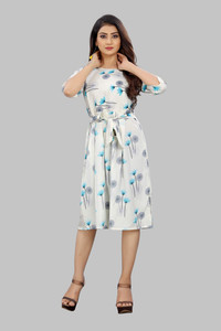 Hiral Creation Women A-line White Knee Length Dress
