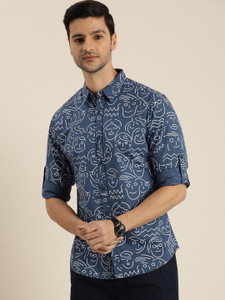 Moda Rapido Men Printed Casual Blue Shirt