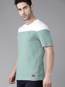 Roadster Colorblock Men Round Neck Green T-Shirt