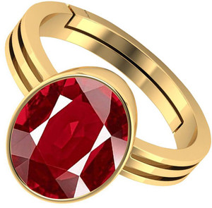 barmunda gems 7.25 Ratti Panchdhatu Ruby Manik Stone Ring Brass Ruby Rhodium Plated Ring