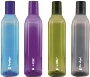 Pearlpet Cubic - Plastic Water Bottle Set of 4 Pcs for Kitchen , Water Bottle for Fridge 1000 ml