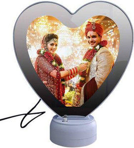 TheGiftsCorner Photo Frame with Led Light Heart Shape/Magic Mirror Photo Frame/Magic LED Frame Decorative Mirror